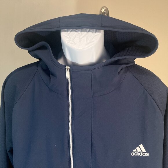 Adidas Men's blue w/ white trim full zip hooded Jacket hoodie XXL 2XL EUC - Picture 1 of 7